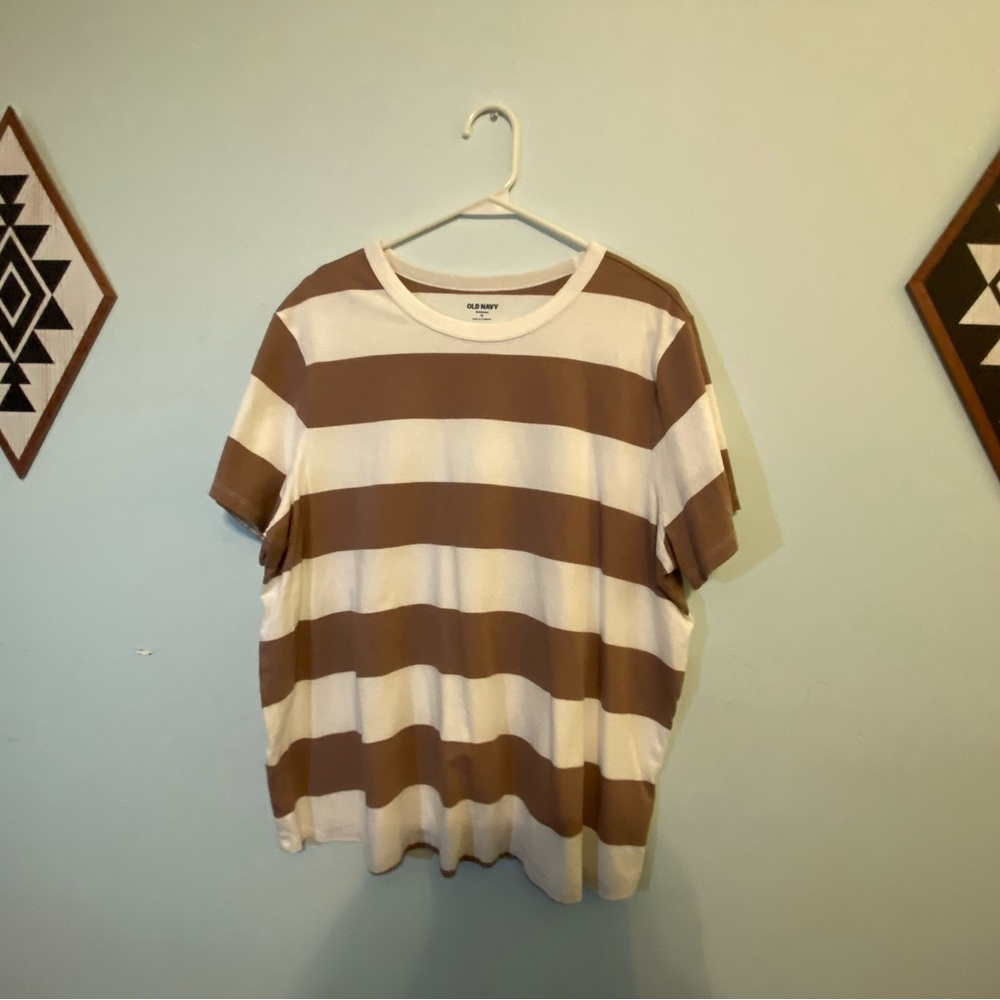 Old Navy Brown and White Striped Tee